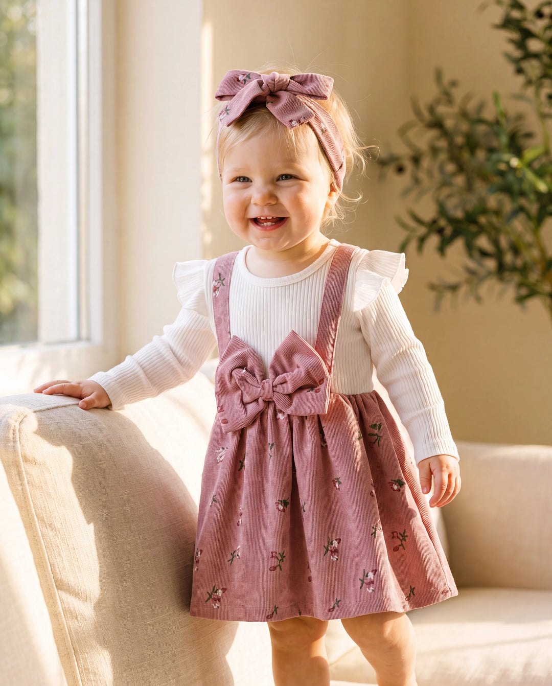2pcs Baby Girl Floral Print Combo Dress with Headband Set ColorBlock