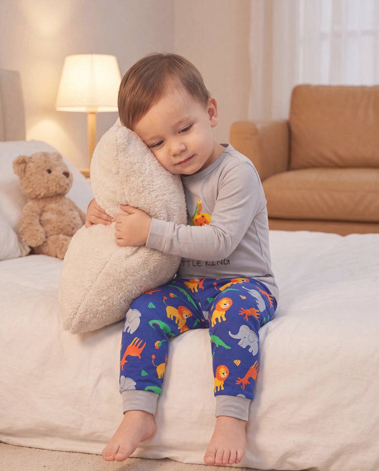 Kleinkind / Kinder 4-teiliger Pyjama aus Bio-Baumwolle 4-in-1 PJ Snug Fit Pjs für Mädchen / Jungen grau