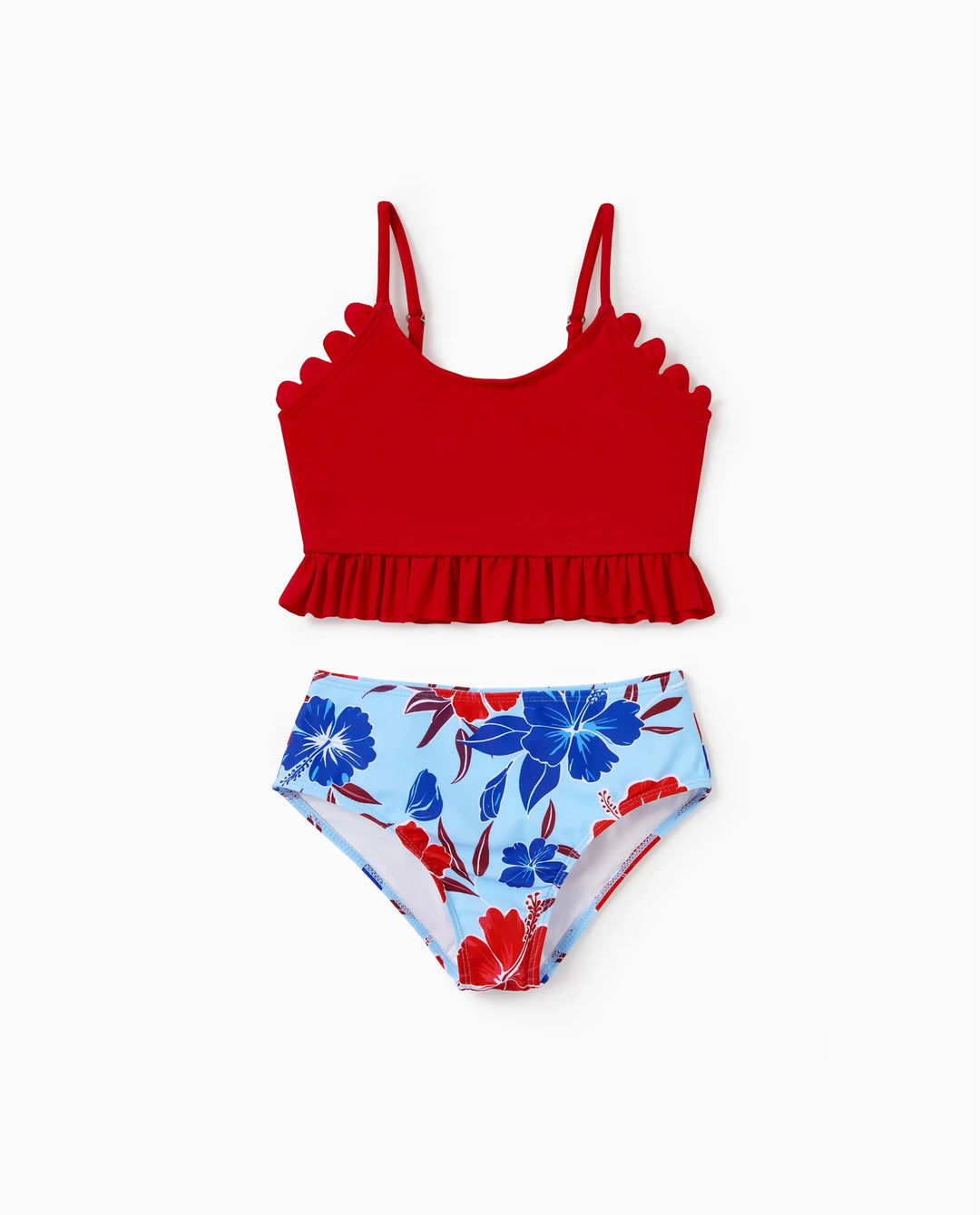 Conjunto de bikini con estampado floral para niña pequeña, perfecto para días de playa y fiestas en la piscina Rojo
