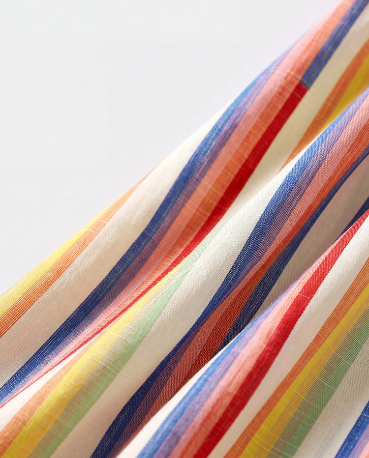 Family Matching Colorful Striped V Neck Flutter-sleeve Dresses and Short-sleeve T-shirts Sets COLOREDSTRIPES