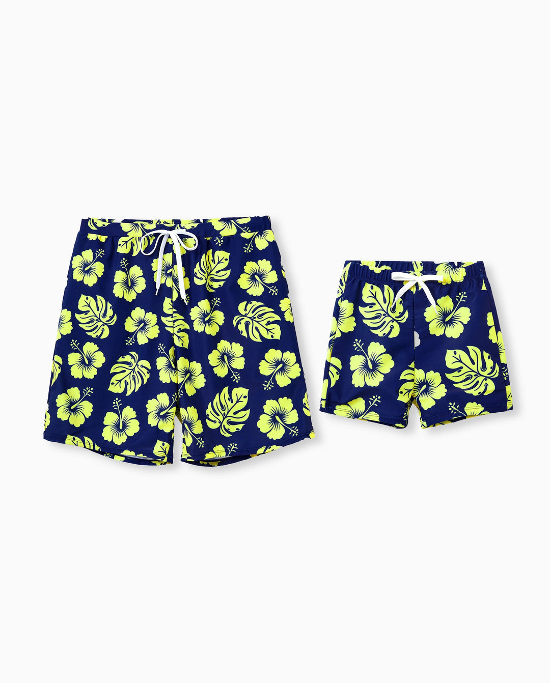 Daddy & Daughter Tropical Floral Swimsuits Halter Bikini & Swim Trunks Set Deep Blue