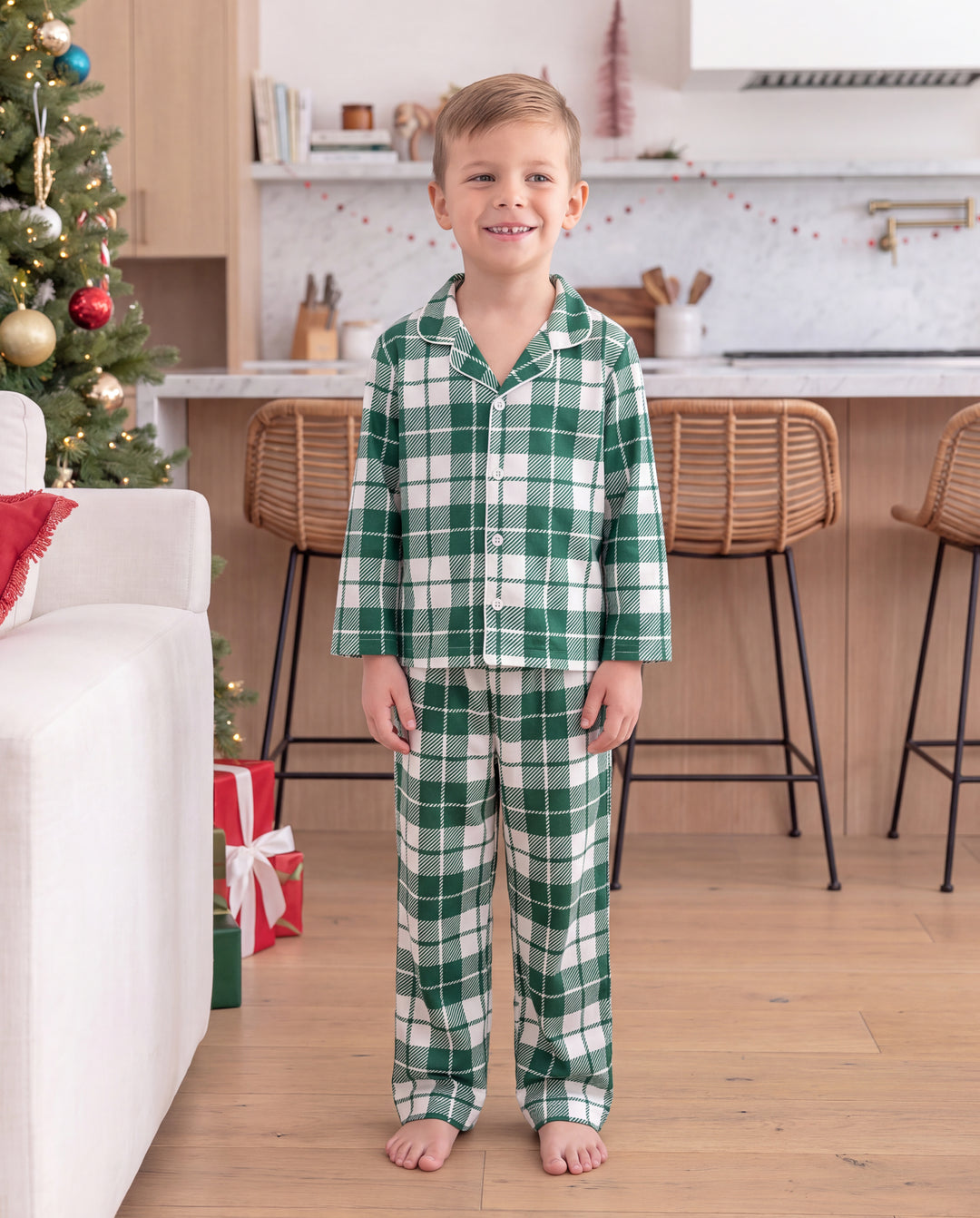 Christmas Matching Family Satin Pajamas Bow & Plaid Print Multicolor