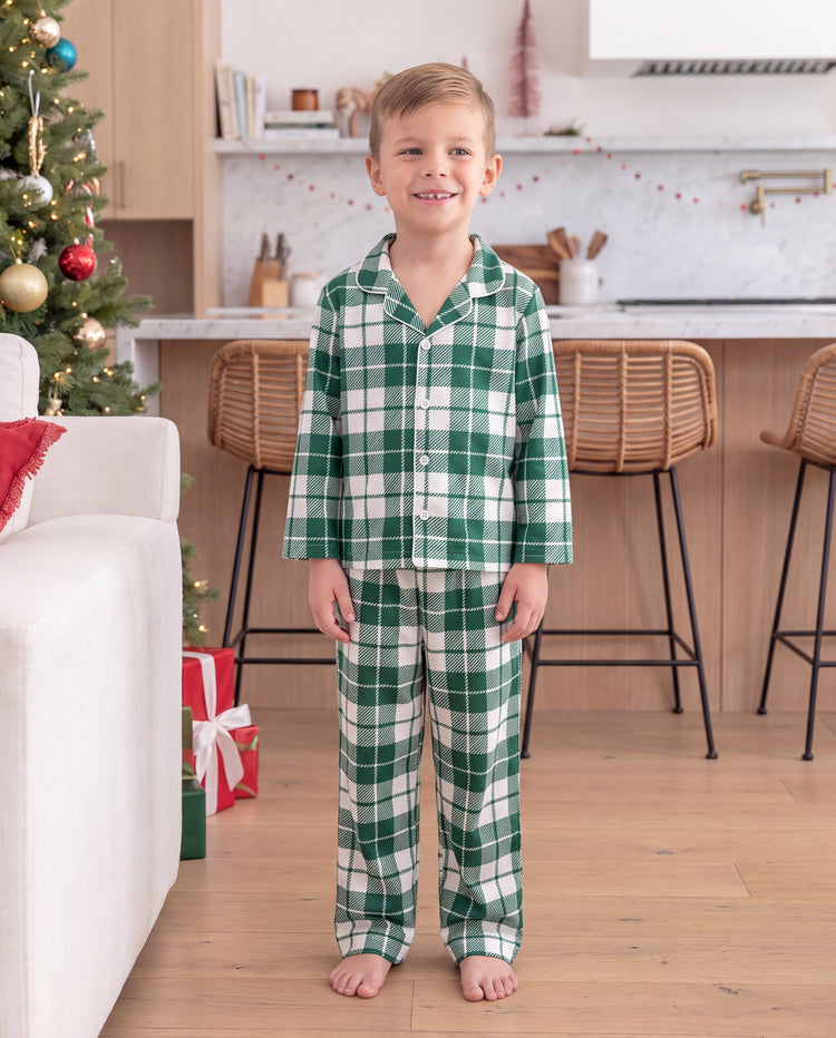 Christmas Matching Family Satin Pajamas Bow & Plaid Print Multicolor