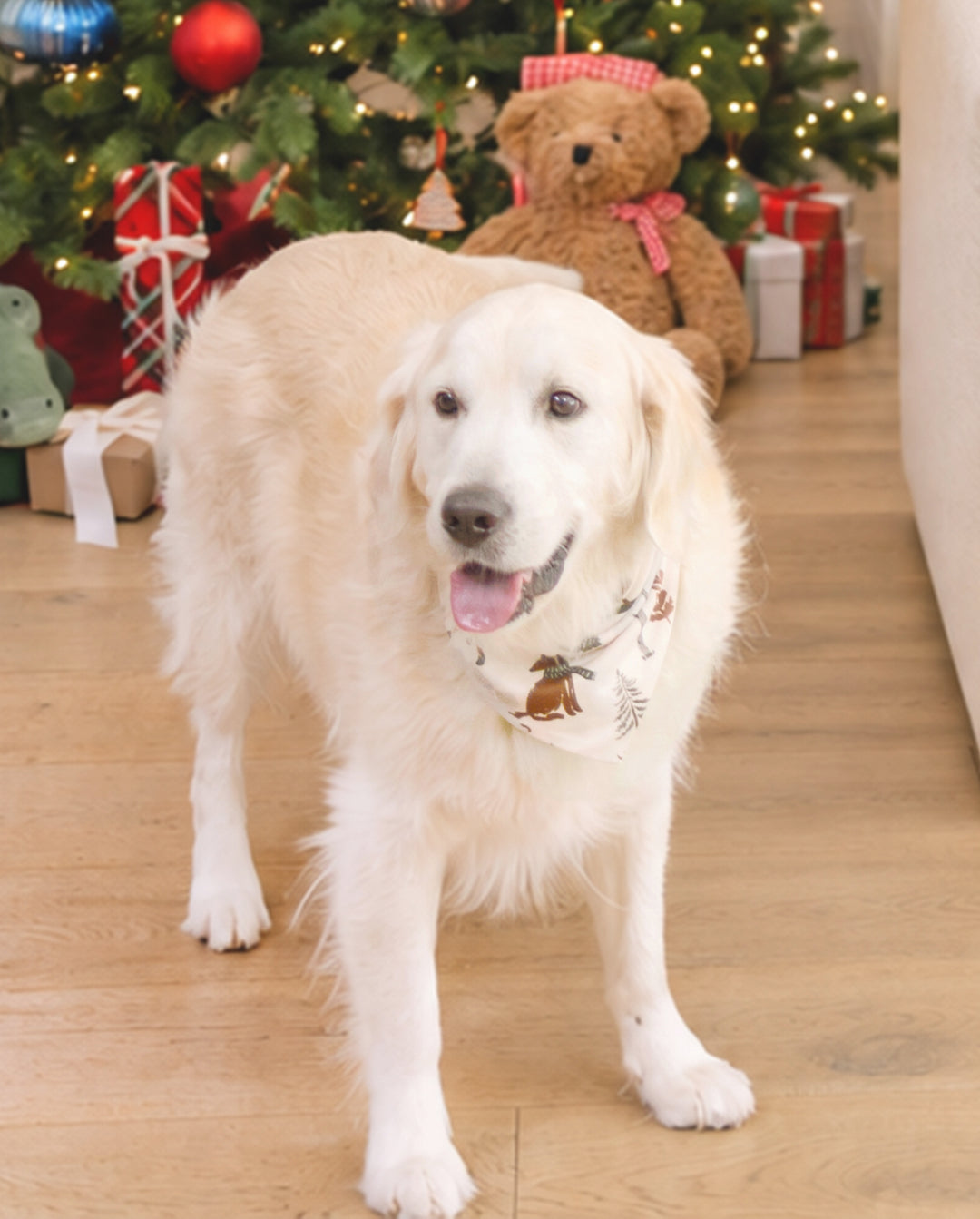 Pijamas navideños a juego para toda la familia, estampado de bosque, beige