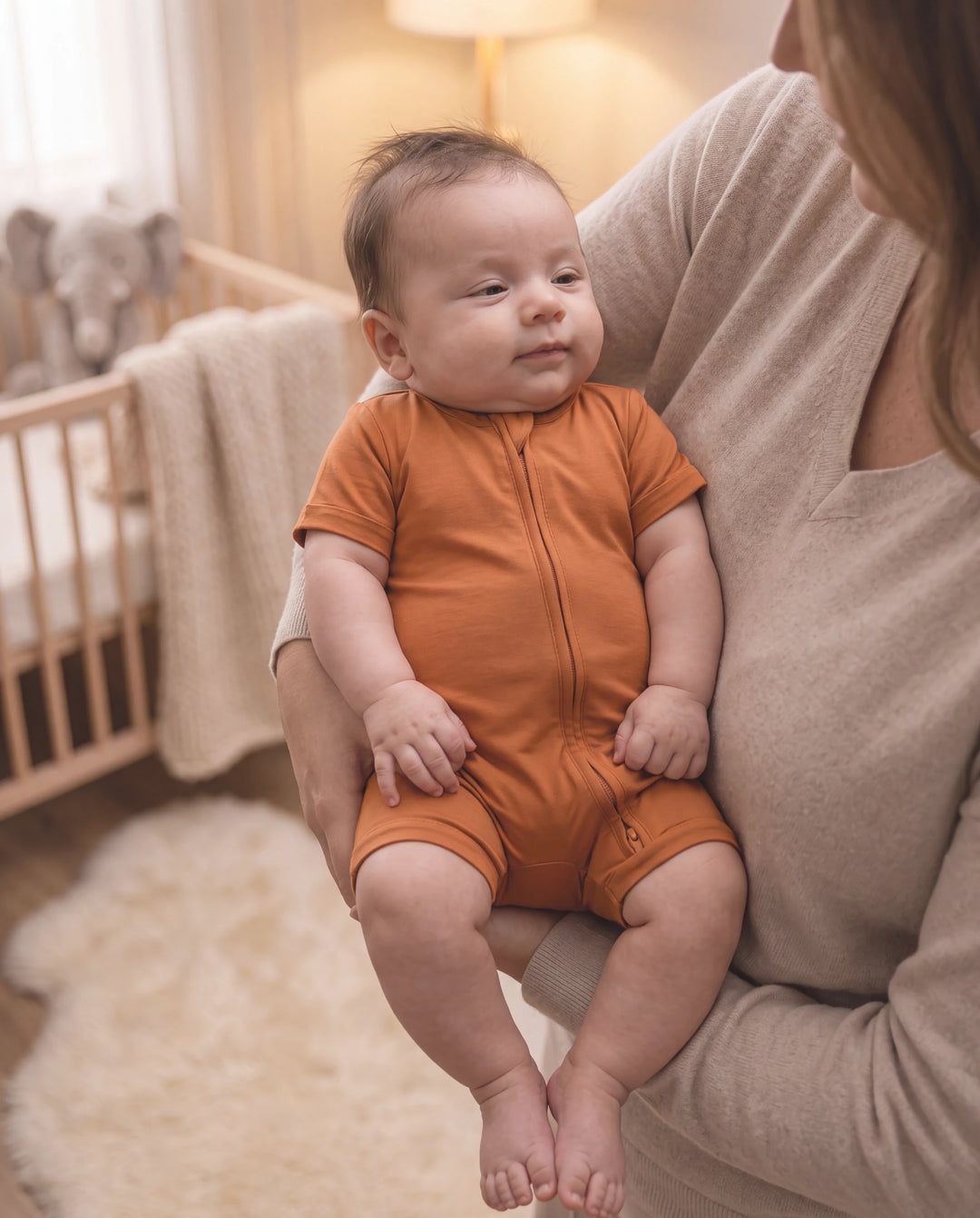 Pijama de bambú para bebé niño/niña con cremallera bidireccional, antideslizante, con estampado de comida (ajustado)
 Naranja