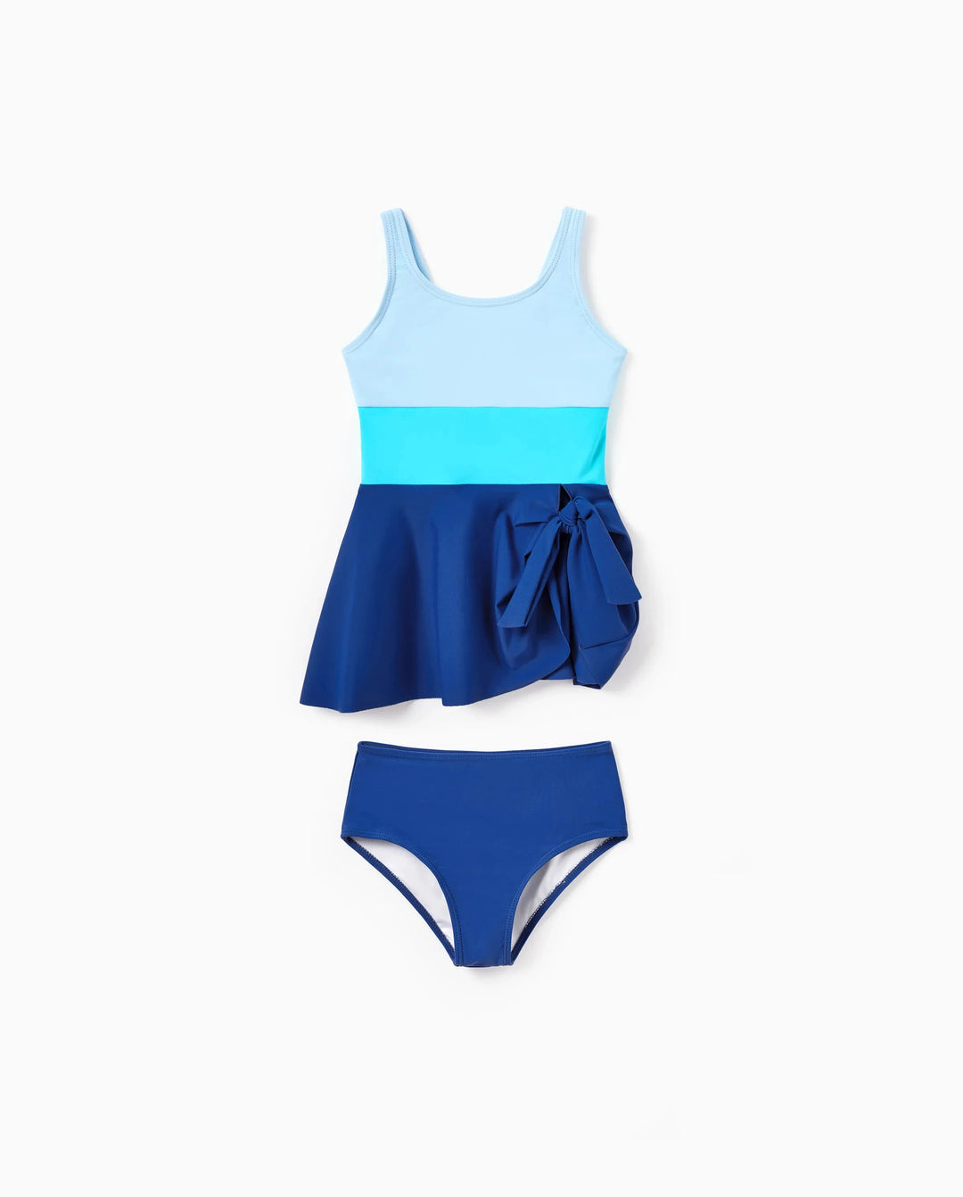 Vestido de baño de un solo hombro con bloques de color para niña pequeña Azul