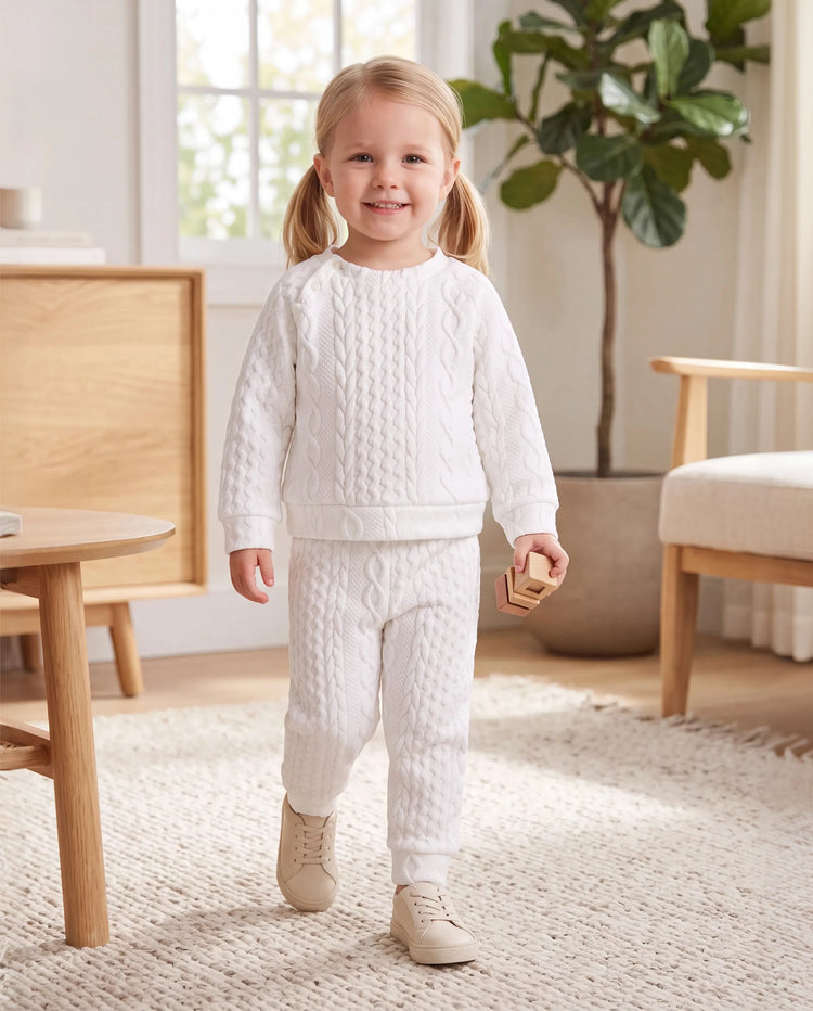 Baby Boy/Girl Clothes 2pcs Solid Knitted Sweatshirt and Pants Set White