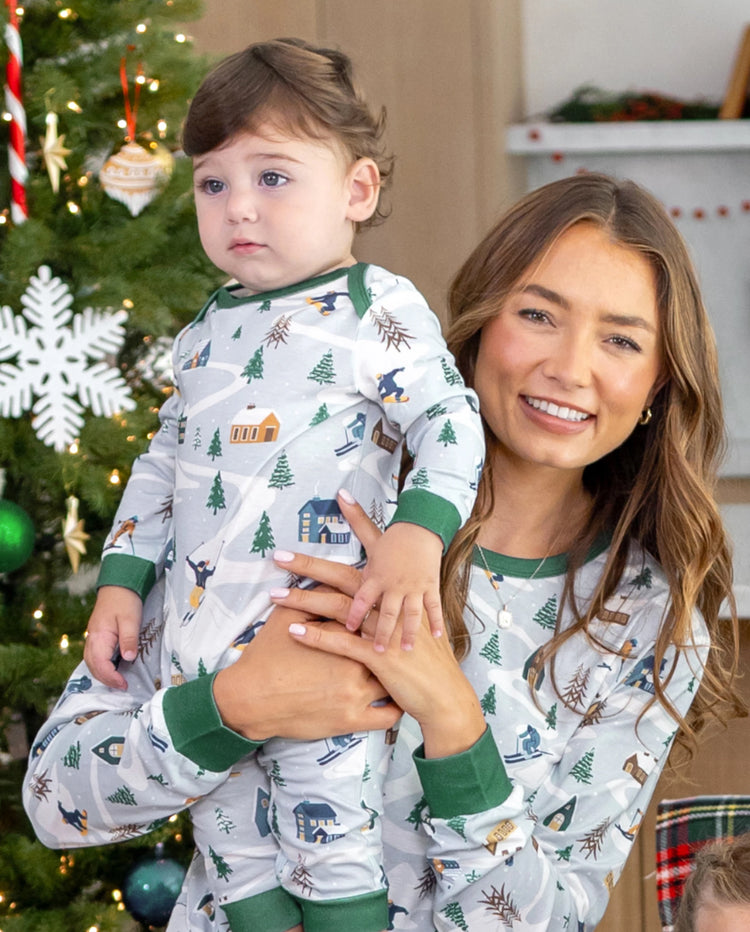 Christmas Matching Family Pajamas Xmas Village Print Green