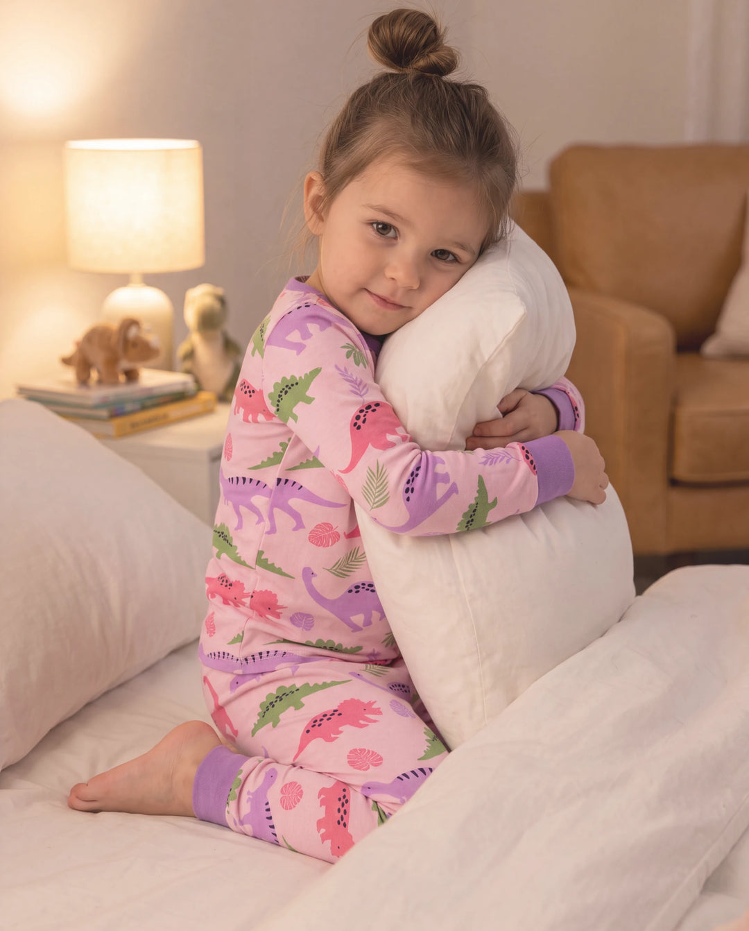 Toddler / Kids 2-piece Organic Cotton Pajamas with Childlike Print Snug fit Pjs for Girls / Boys Pink