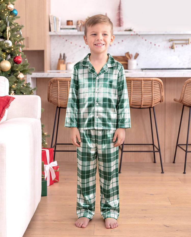 Pyjamas de Noël assortis pour toute la famille, imprimé nœuds et carreaux, satin multicolore