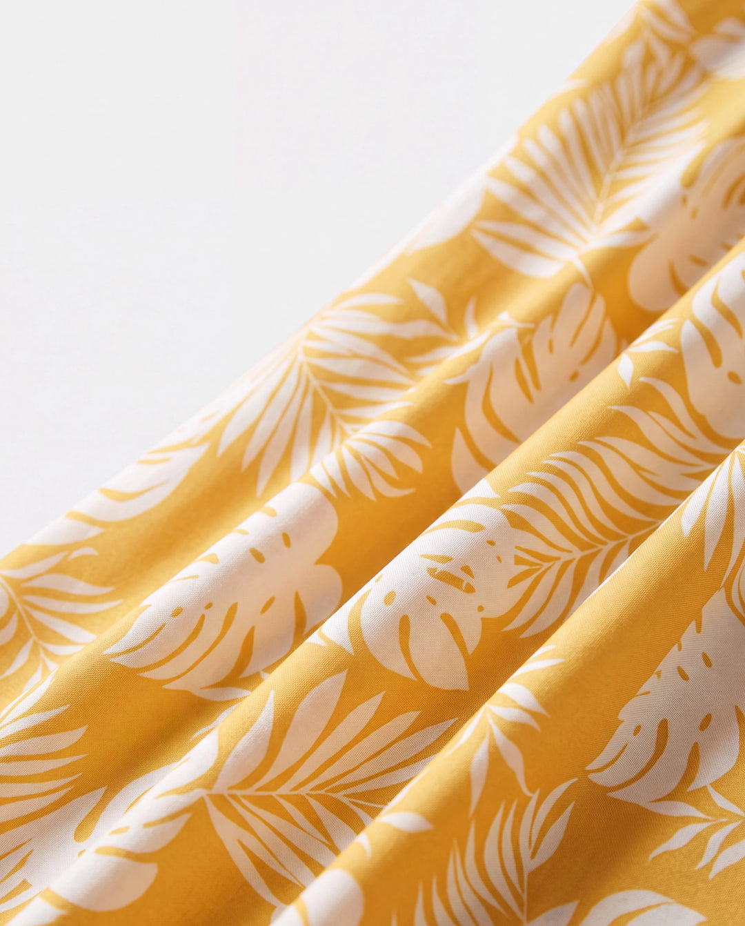 Family Matching Leaf Print  Flutter Dress or Short-sleeve Colorblock Shirts Yellow