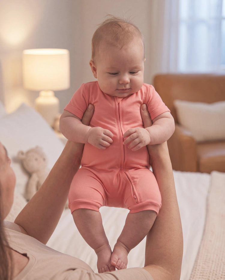 Grenouillère en bambou pour bébé garçon/fille, fermeture éclair à double sens, antidérapante, motif alimentaire enfantin, vêtements de nuit en bambou (bien ajustés)
 Rose
