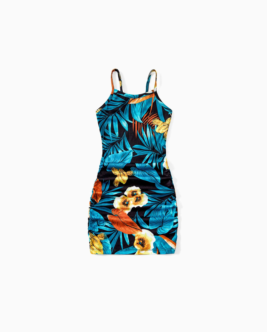 Kleinkinder/Mädchen Floral-Panel T-Shirt und Kleid-Set mit gerafftem Kordelzug an der Seite Schwarz