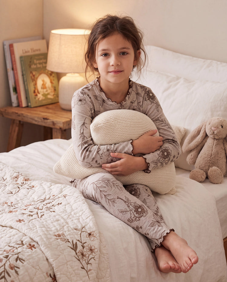 Pyjama für Kleinkinder / Kinder 2-teiliges Pyjama-Set mit weicher Tencel-Lyocell-Wollmischung (eng anliegend) Aprikose