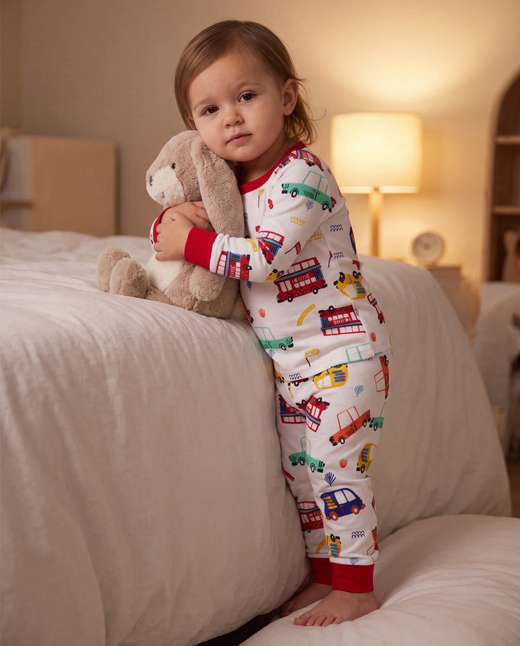 Conjunto de pijama de bambú para bebé/niño pequeño, de 2 piezas, con estampado animal, ajustado y rojo