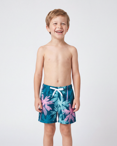 Kleinkind Jungen Badeanzug mit tropischem Palmenmuster Badehose Set, Strandurlaub Badebekleidung Türkis