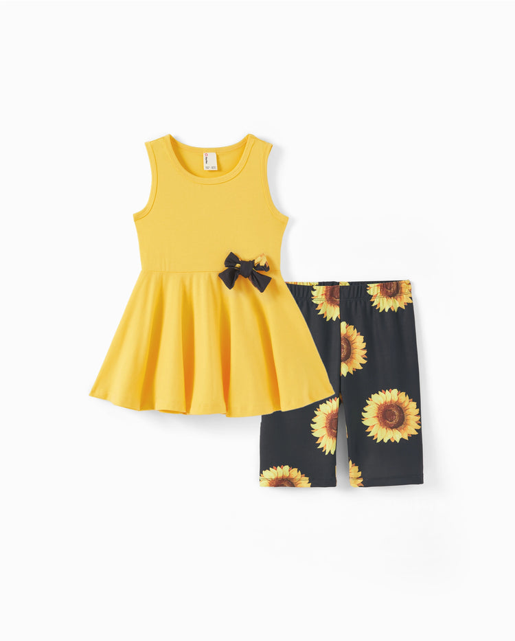 Conjunto de 2 piezas de top y leggings para niña pequeña/niña, color amarillo