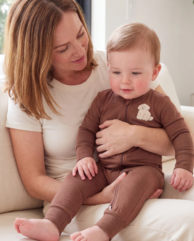 Lot de 2 grenouillères en bambou pour bébé garçon/fille à manches longues avec fermeture éclair 2 voies et pieds antidérapants imprimé animaux ou plantes naturel Marron