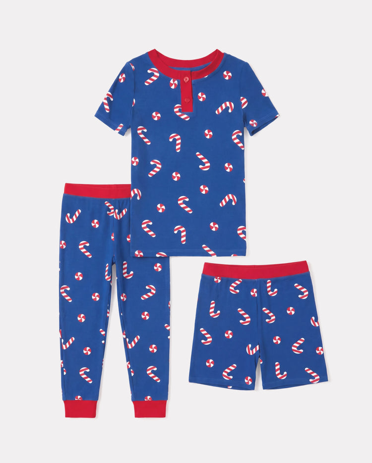 Toddler / Kids Christmas / Halloween PJS for Boys 3-Piece Bamboo Pajama Set 2-in-1 Look for 4 Seasons (Snug-Fitting) Deep Blue