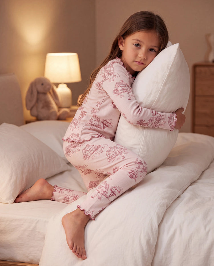 Pijama de 2 piezas para niños pequeños/niños con suave mezcla de lana y tencel lyocell (ajuste ceñido) rosa claro
