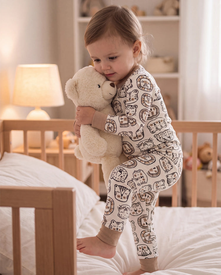 Weihnachten / Halloween Pyjama 2-teiliges Bambus-Pyjama-Set mit kindlichem Druck für Baby / Kleinkind (eng anliegend) khaki