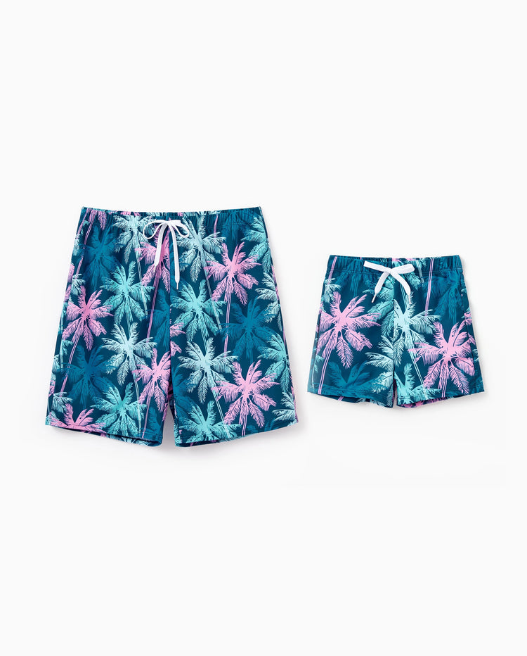 Trajes de baño para papá e hijo con estampado tropical de palmeras, conjunto de bañadores para papá e hijo, ropa de playa para vacaciones Turquesa