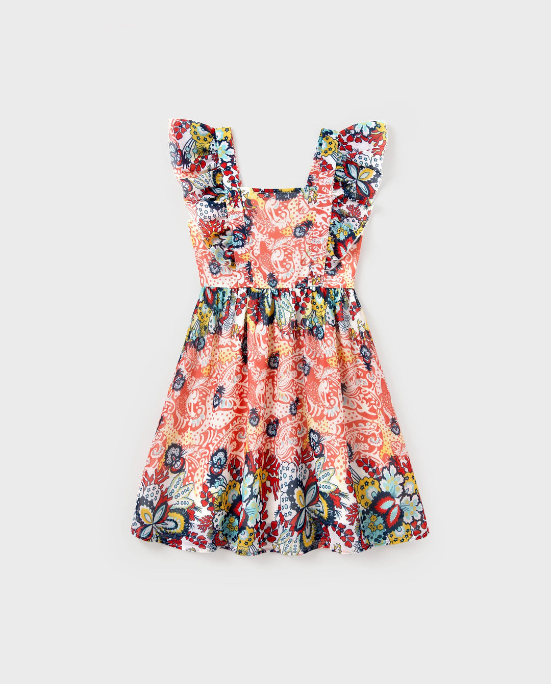 Toddler/Kid Girl Floral Print Flutter Sleeveless Dress Orange red