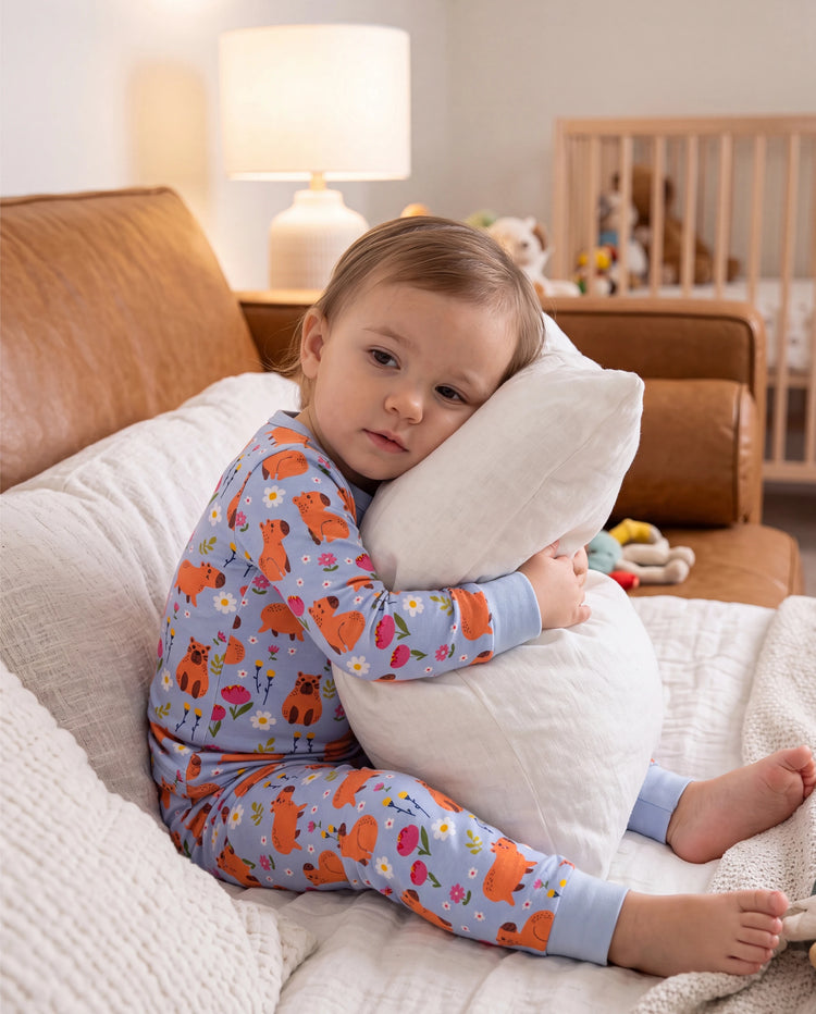 Weihnachten / Halloween Pyjama 2-teiliges Bambus-Pyjama-Set mit kindlichem Druck für Baby / Kleinkind (eng anliegend) blau