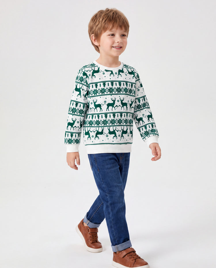 Ensembles de robes et hauts imprimés en maille assortis pour la famille, thème festival vert, Noël