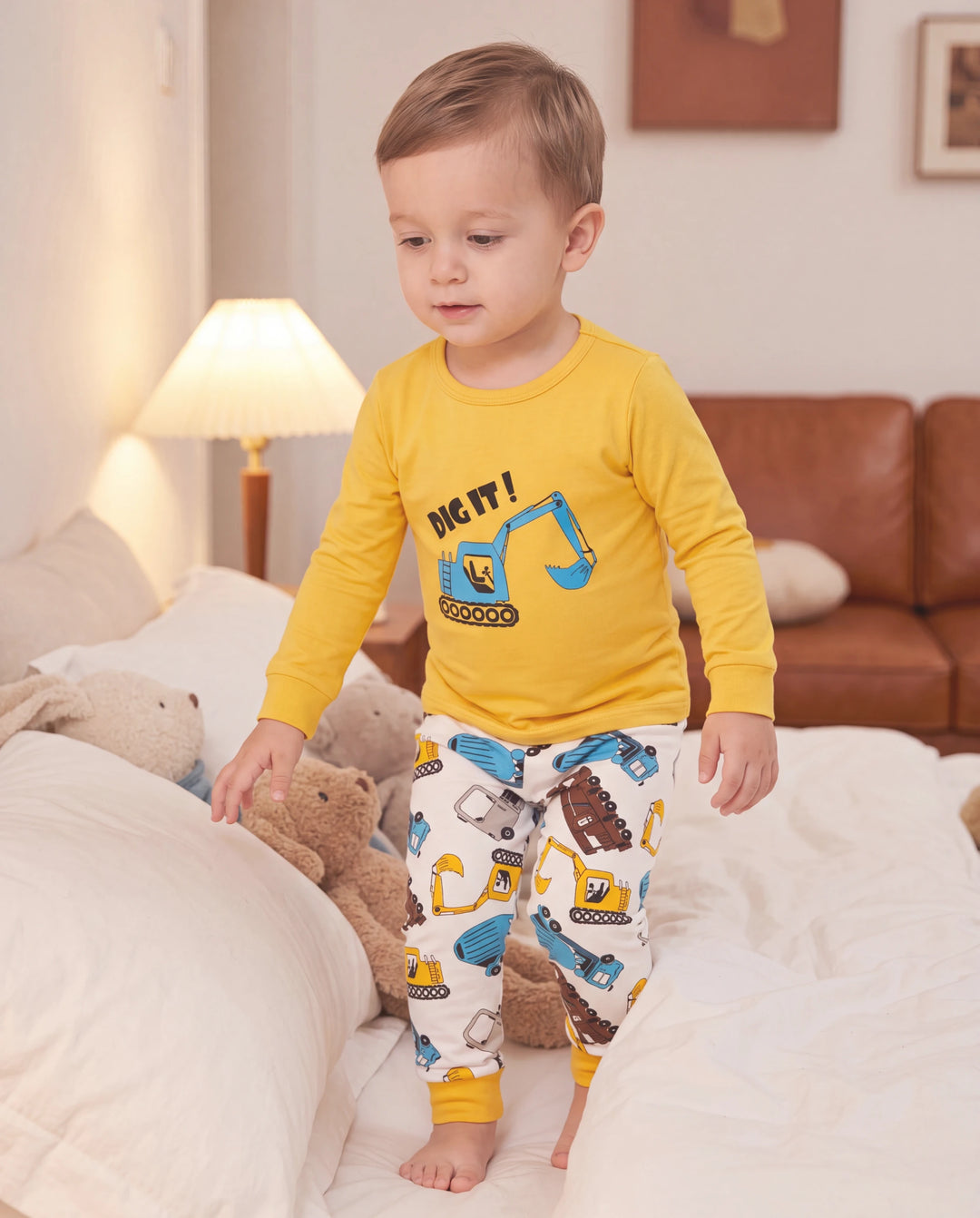 Kleinkind / Kinder 4-teiliger Pyjama aus Bio-Baumwolle 4-in-1 PJ Snug Fit Pjs für Mädchen / Jungen gelb