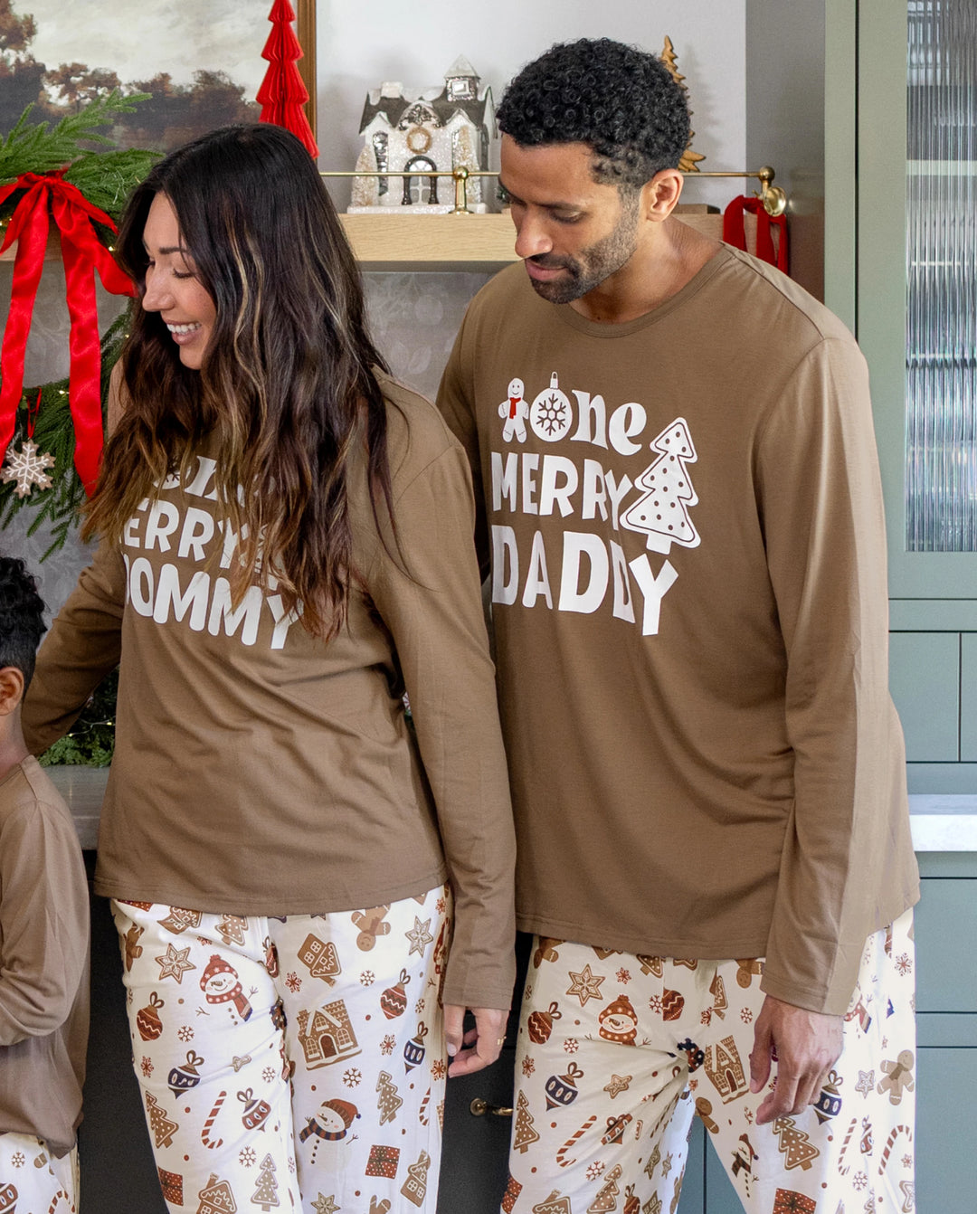 Christmas Matching Family Pajamas Gingerbread & Xmas Tree Print