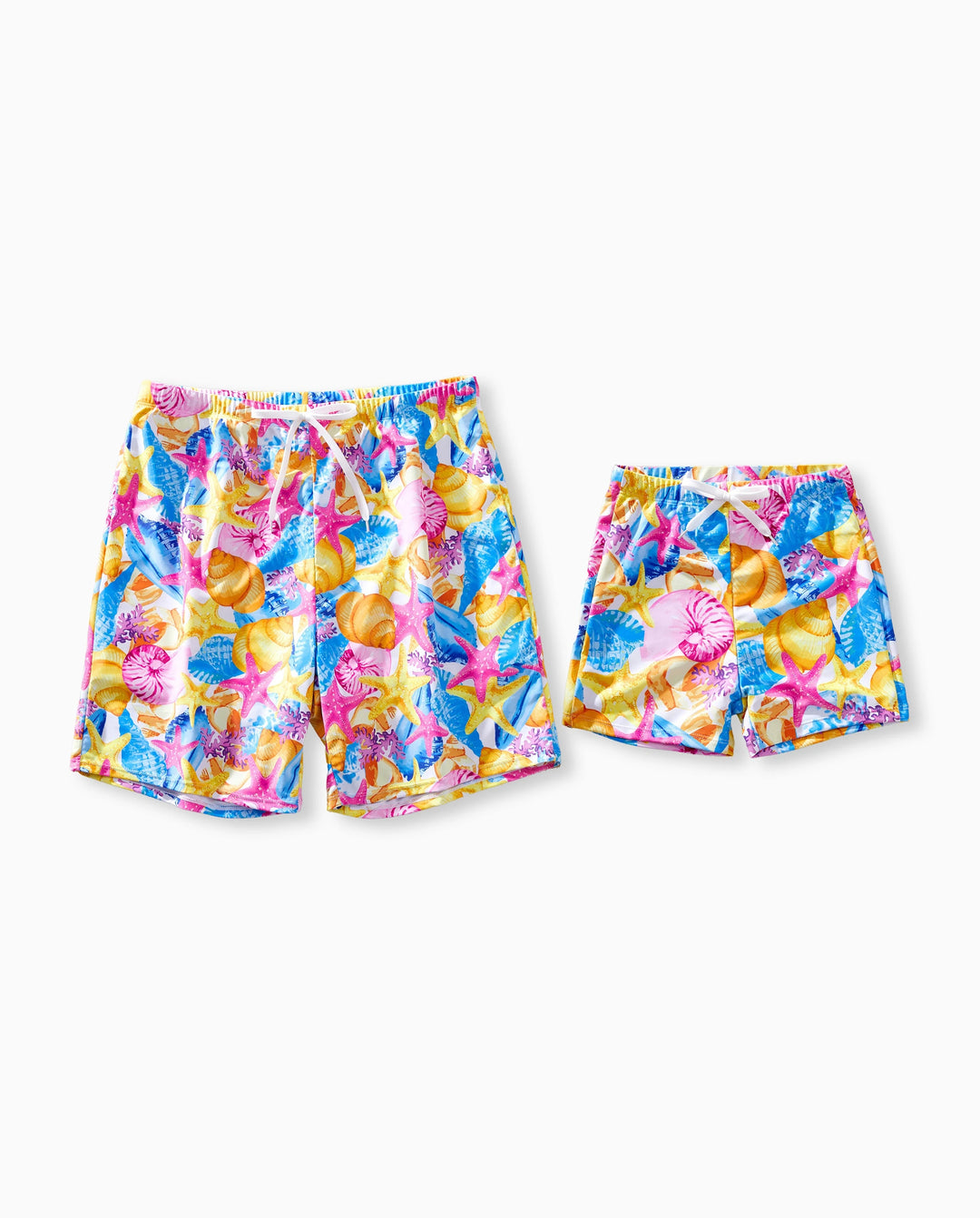 Papa & Sohn Muschel- & Seestern-Print Badeanzüge Raffung Einteiler & Badeshorts Set Mehrfarbig