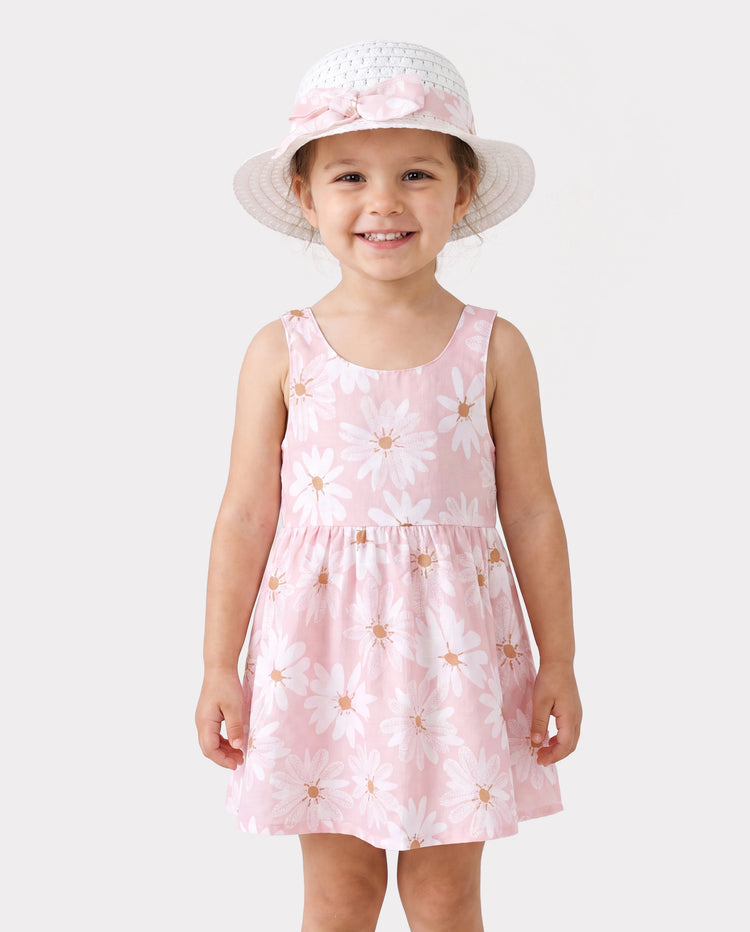 2 Stück Baby Mädchen Little Daisy Bowknot Kleid Set rosa