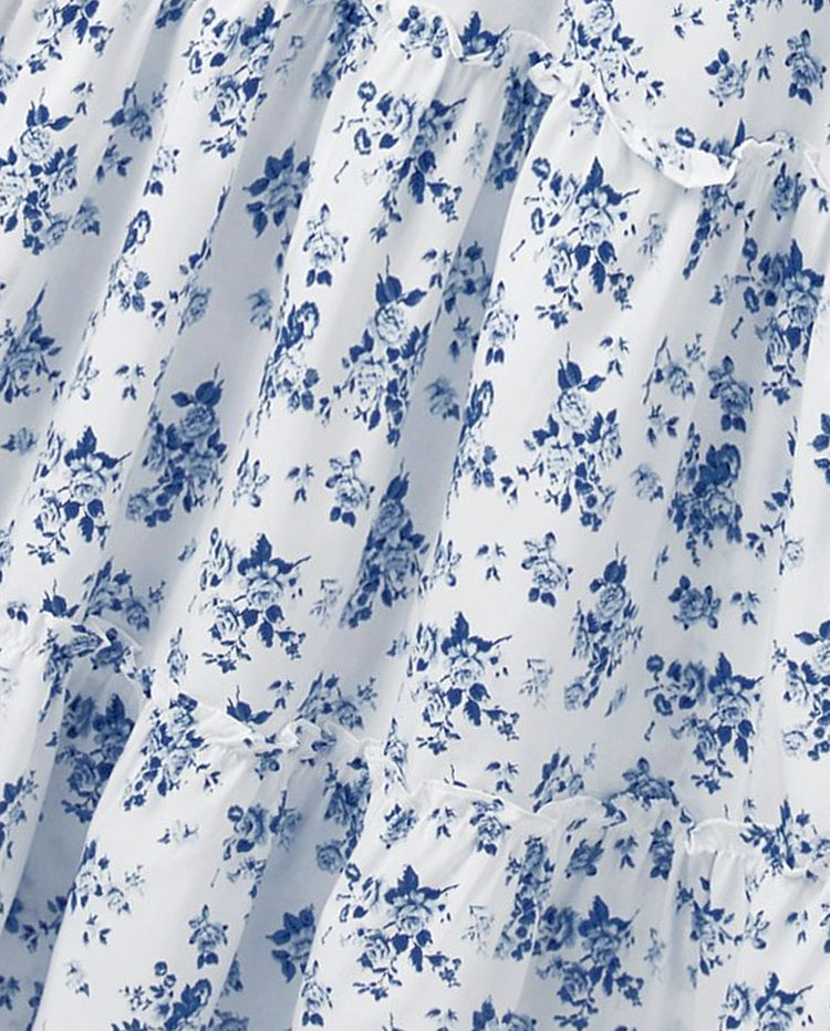 Family Matching Outfit: Floral Smocking Casual Suit BLUEWHITE