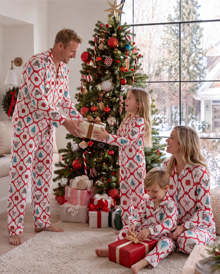 Christmas Matching Family Pajamas Reindeer & Xmas Tree Print Red