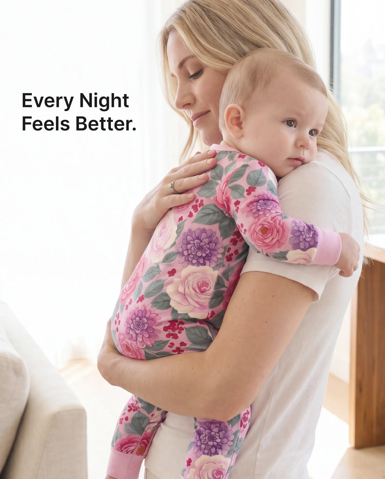 Bamboo Baby Neutral 1 Stück Blumenmischung Eng anliegender Reißverschluss Fußloser Schlafanzug Dunkelrosa