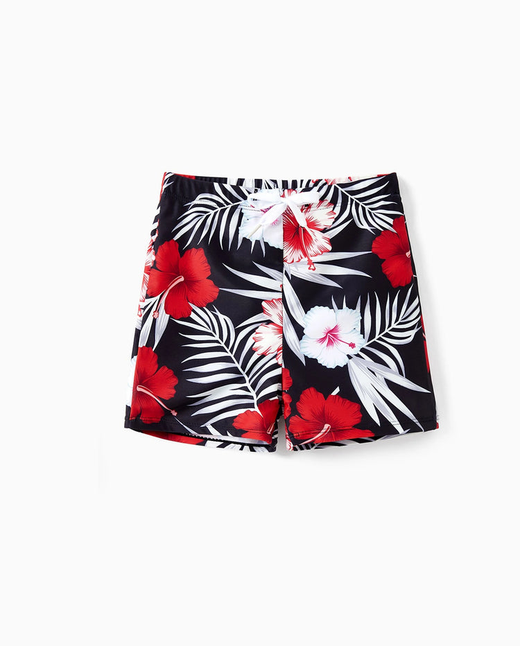 Bañador corto para niño pequeño con estampado floral tropical en negro