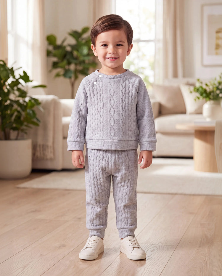 Ensemble 2 pièces sweat-shirt et pantalon en tricot uni pour bébé garçon/fille, gris clair