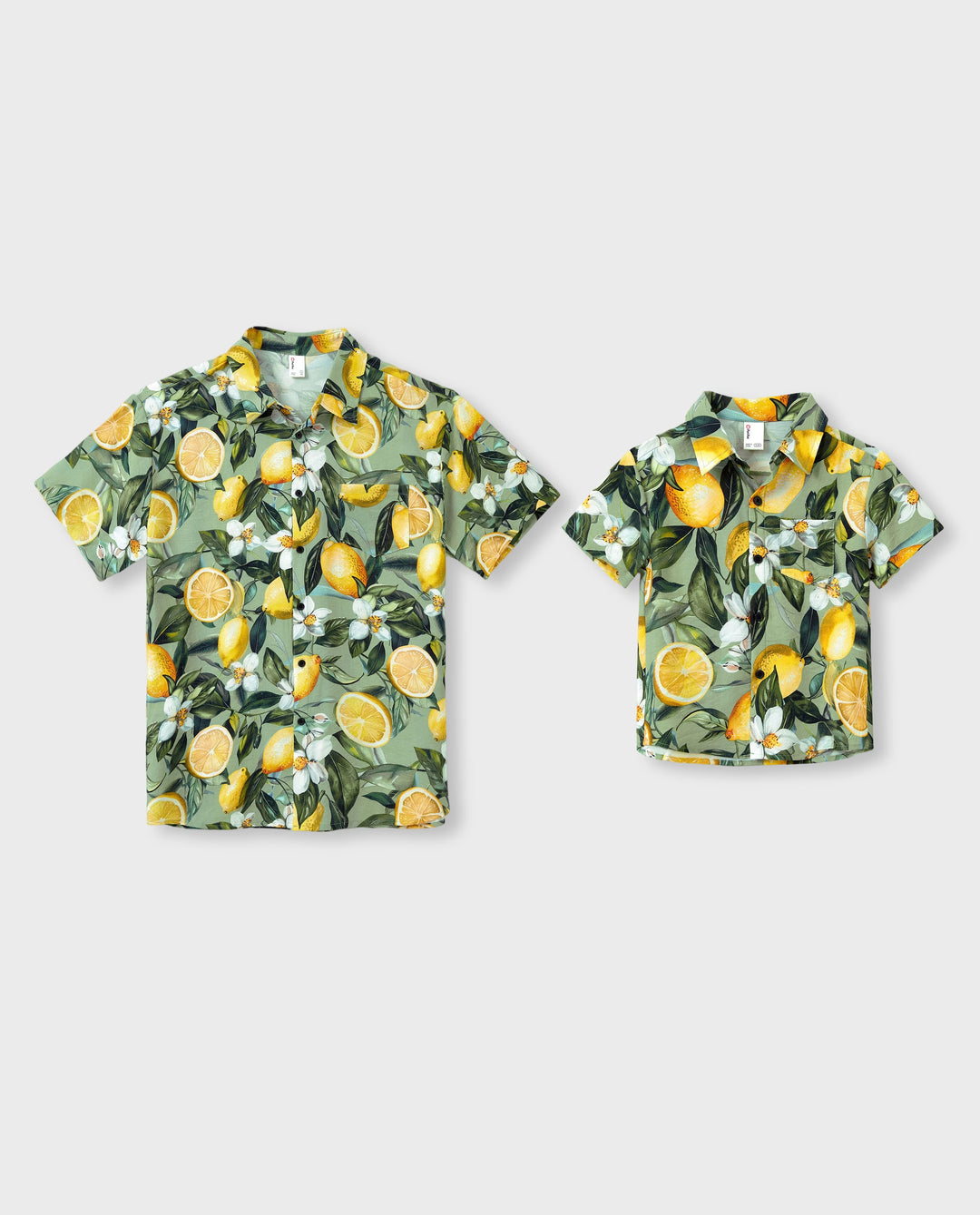 Conjuntos Daddy & Son – Camisas hawaianas con estampado de limón – Ropa tropical para vacaciones para hombres y niños Verde