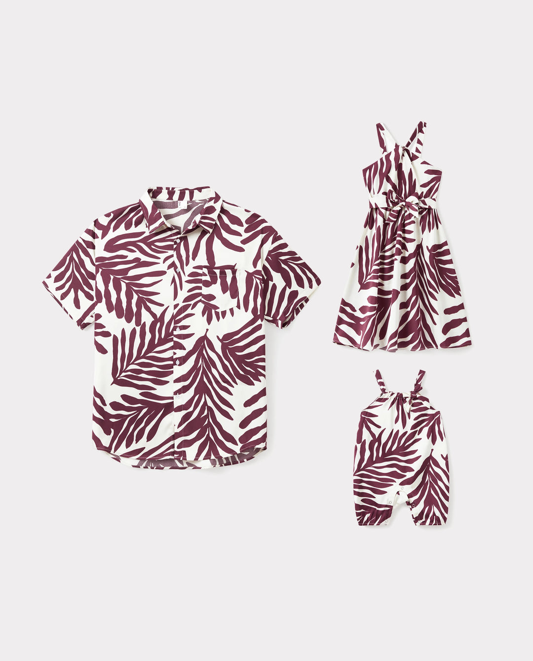 Conjuntos de Papá e Hija Camisas con Estampado de Hojas Rojas y Vestido con Cinturón de Tirantes para Hawái/Crucero/Resort/Ropa Casual Blanco