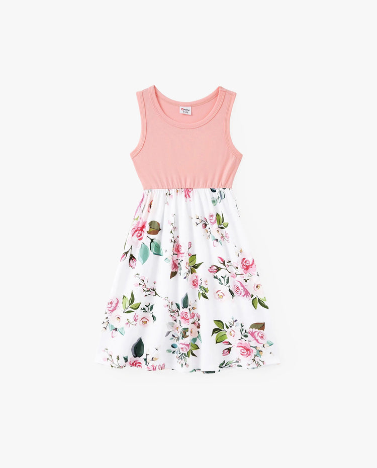 Kleinkind/Mädchen Pink Ärmelloses Zusammengesetztes Blumenprint Midikleid Pink