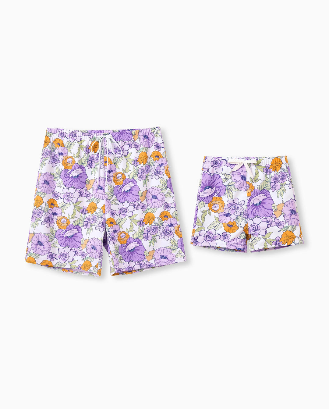 Daddy & Son Floral Print Swimsuits Ruffled One-Piece Bathing Suit & Swim Trunks Set Purple