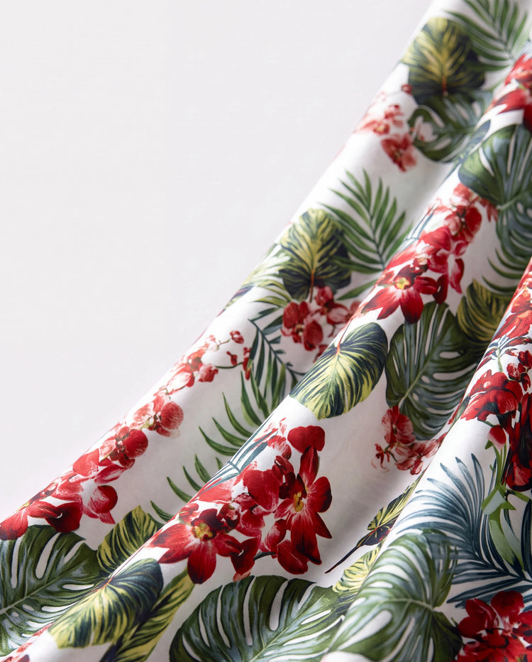Family Matching Floral Print Outfits Tropical Print Spaghetti Strap Body-con Dress for Mom & Daughter, Color-Blocked T-Shirts for Dad & Son Perfect for Summer Vacations & Family Photos Red