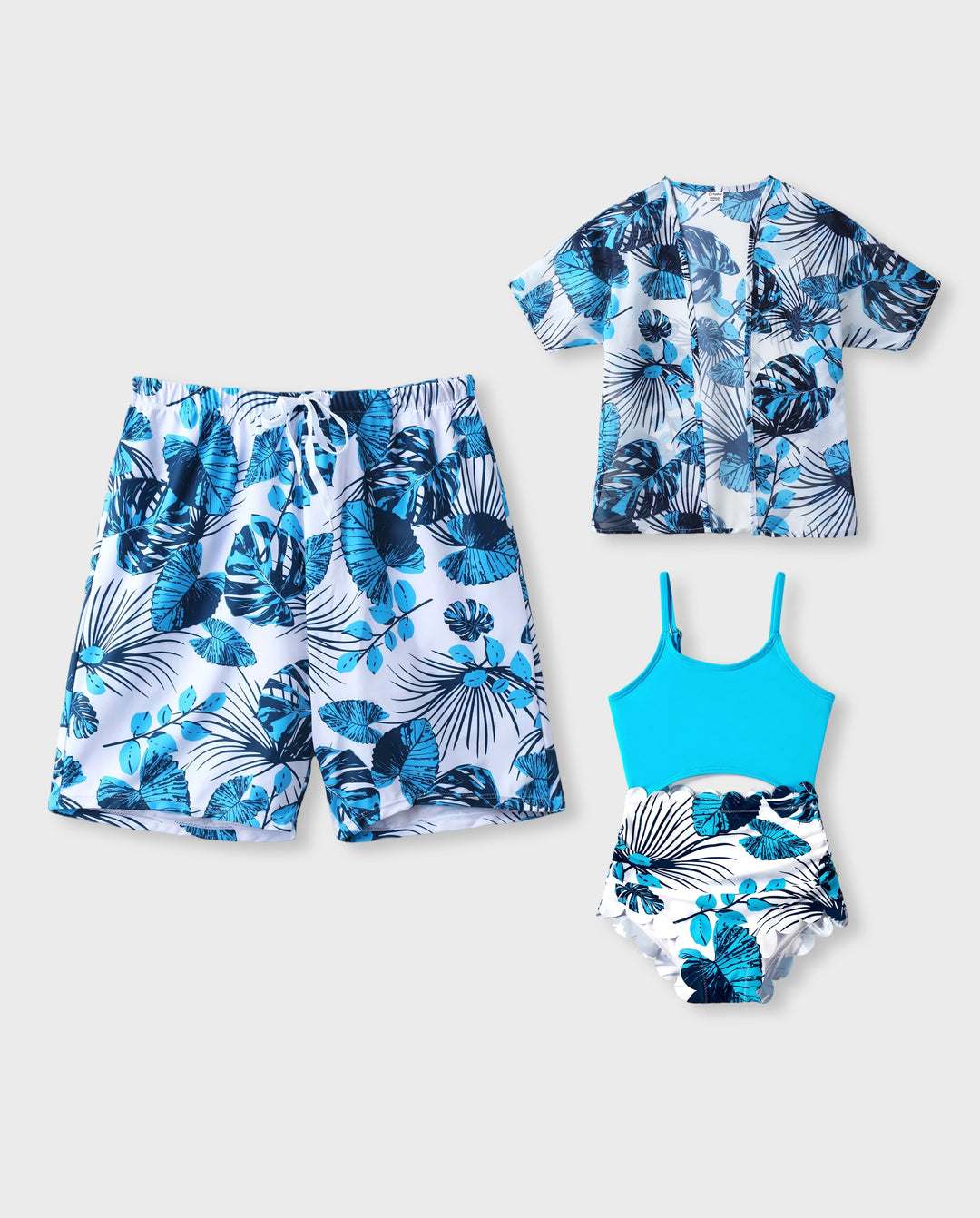 Ensembles papa et fille Maillots de bain short à cordon ou maillot une-pièce dos en dentelle découpée BLEU BLANC