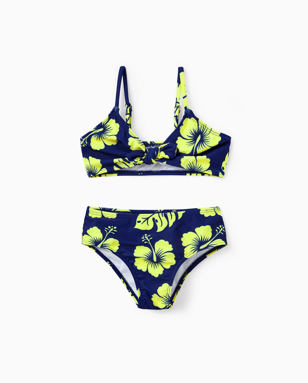 Bañadores tropicales con flores para niña pequeña Bikini halter azul profundo