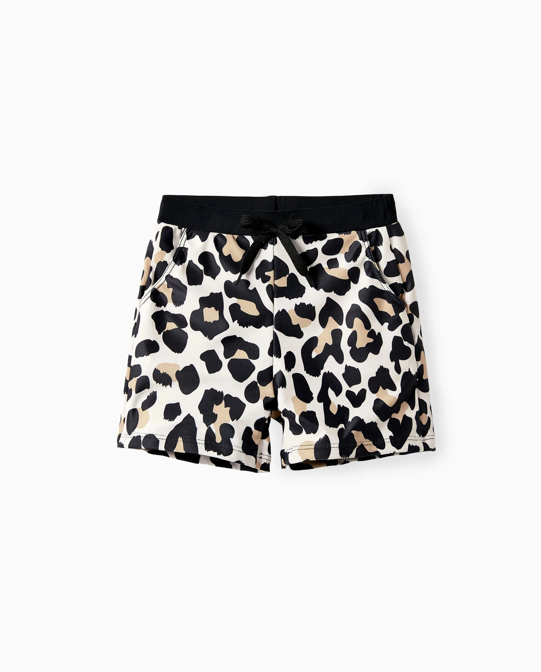 Bañador corto para niño pequeño con cordón y estampado de leopardo en negro