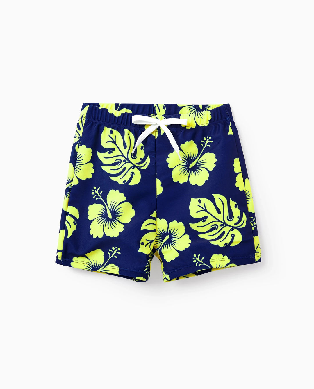 Conjunto de bañador corto para niño pequeño con estampado floral tropical en azul profundo