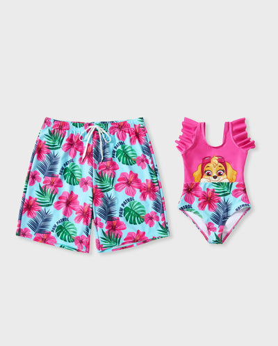 PAW Patrol Ensembles papa et fille Maillot de bain rose à grand imprimé floral intégral