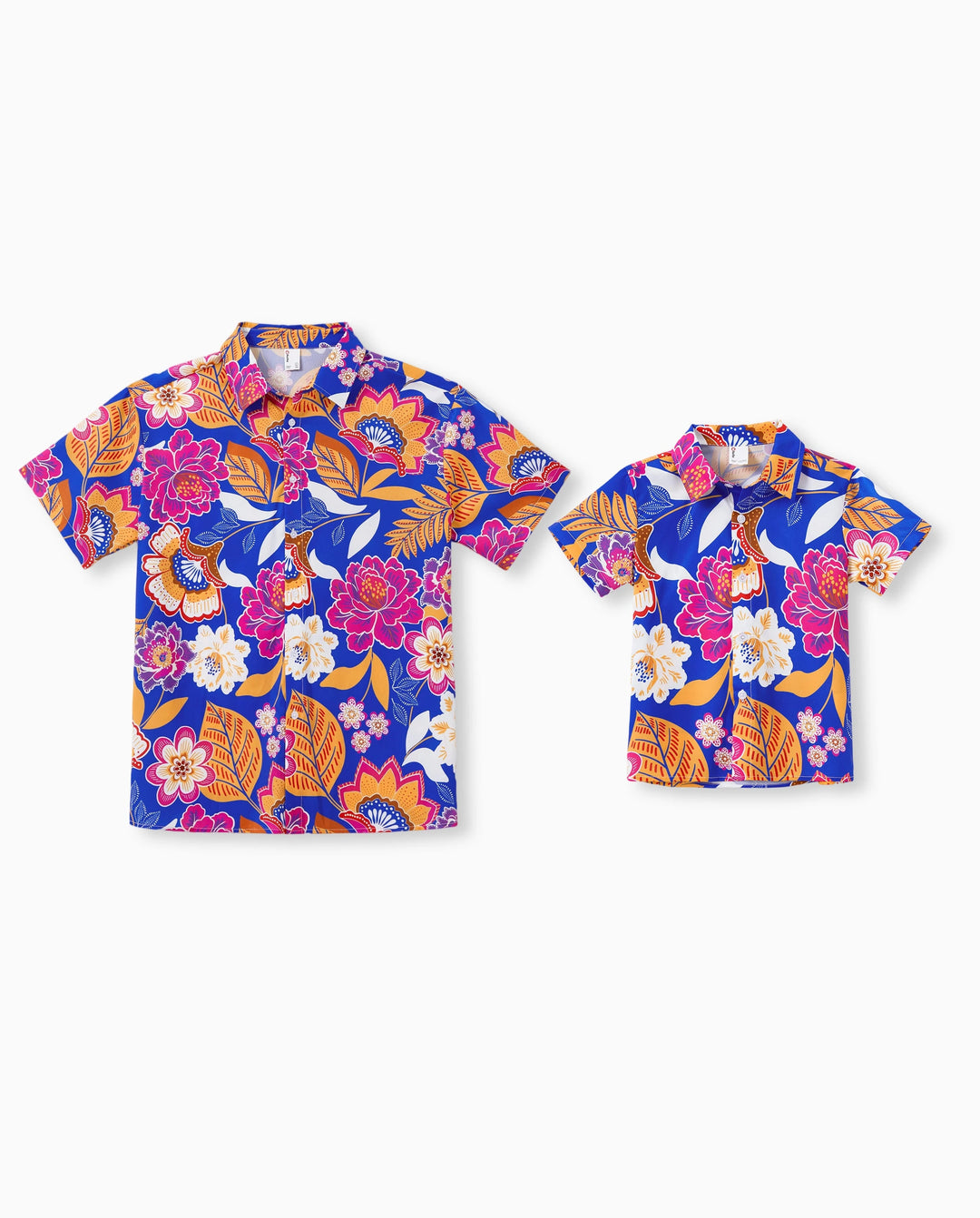 Papa & Sohn Hawaiianische Outfits Tropischer Blumenmuster Urlaubskleidung Kurzarm Hemden Sommer Strandbekleidung Set Marineblau