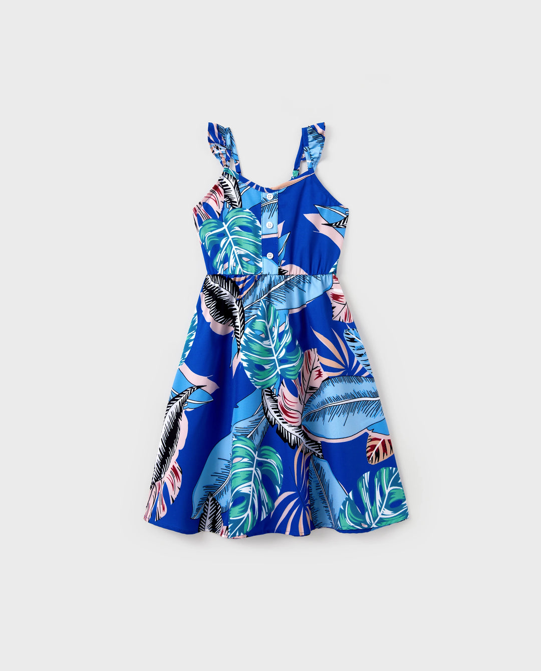 Toddler/Kid Girl Tropical Dress – Blue Floral Print, Perfect for Summer Vacations and Family Photos Blue